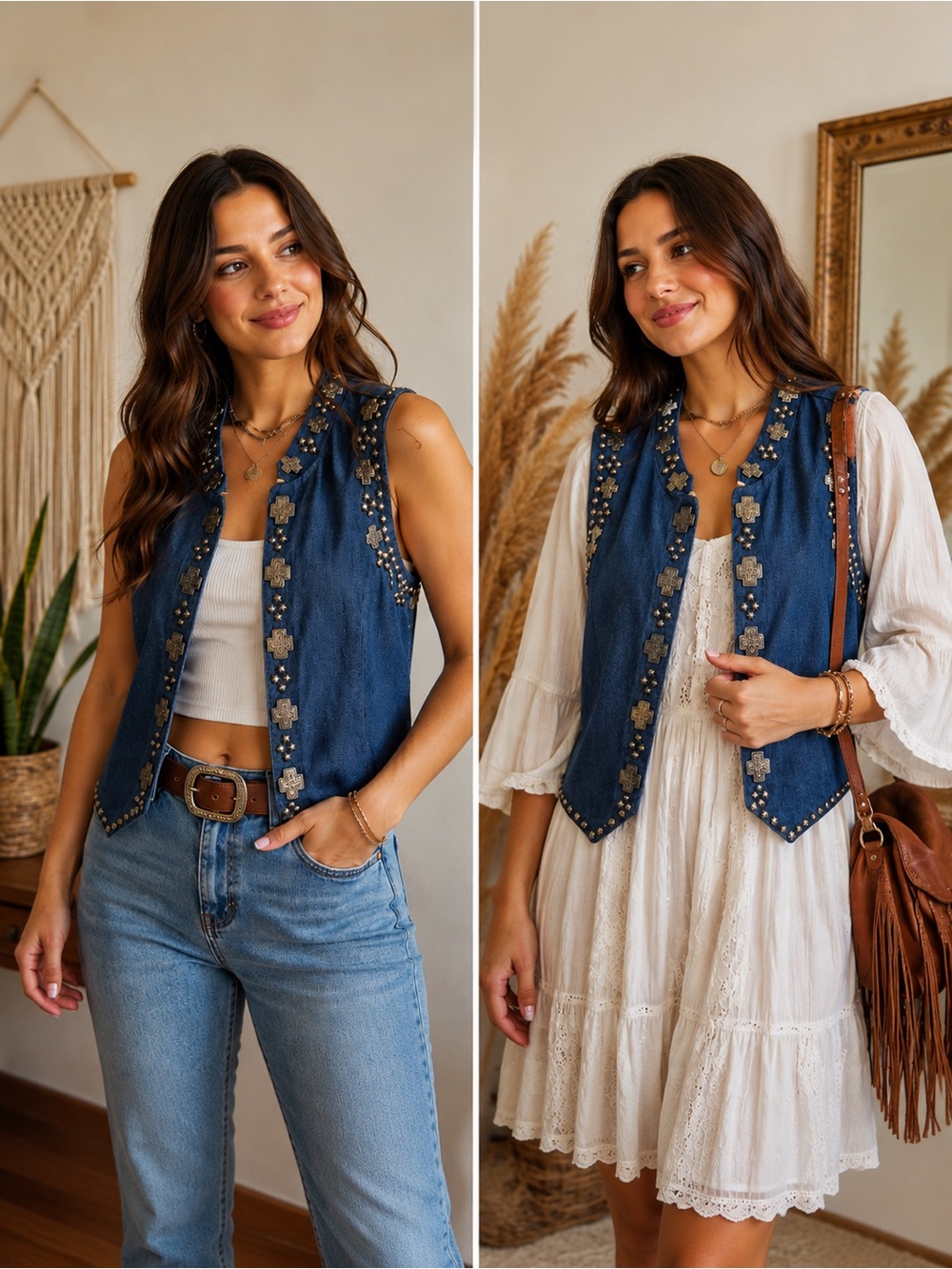 Silver Mesa Denim Blue Embellished Western Vest